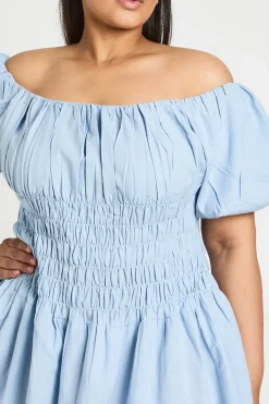 boohoo Robe Courte Grande Taille Aspect Lin Manches Bouffantes Bustier Froncé<Femme Robes Courtes|Robes