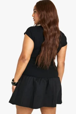 boohoo Robe Courte Grande Taille À Détails Dorés En Popeline Côtelée<Femme Robes Patineuses|Robes