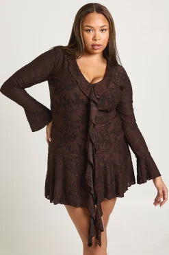 Robe Courte Grande Taille À Imprimé Floral Dévoré Avec Volants Devant