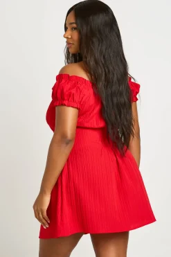Robe Courte Grande Taille À Manches Bouffantes Et Nœud Devant