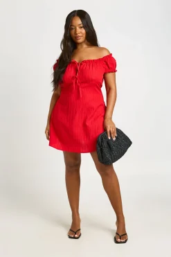 Robe Courte Grande Taille À Manches Bouffantes Et Nœud Devant