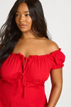 Robe Courte Grande Taille À Manches Bouffantes Et Nœud Devant