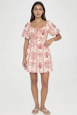 Robe Courte À Imprimé Coquillages Effet Lin Avec Manches Volumineuses