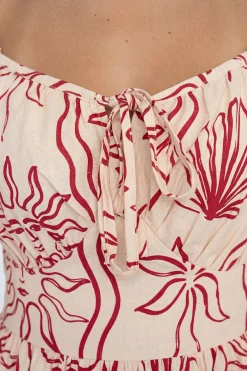 Robe Courte À Imprimé Coquillages Effet Lin Avec Manches Volumineuses
