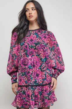 Oasis Robe Courte Imprimée à Manches Bouffantes et Dos Noué<Femme Robes Bohème|Robes À Manches Longues