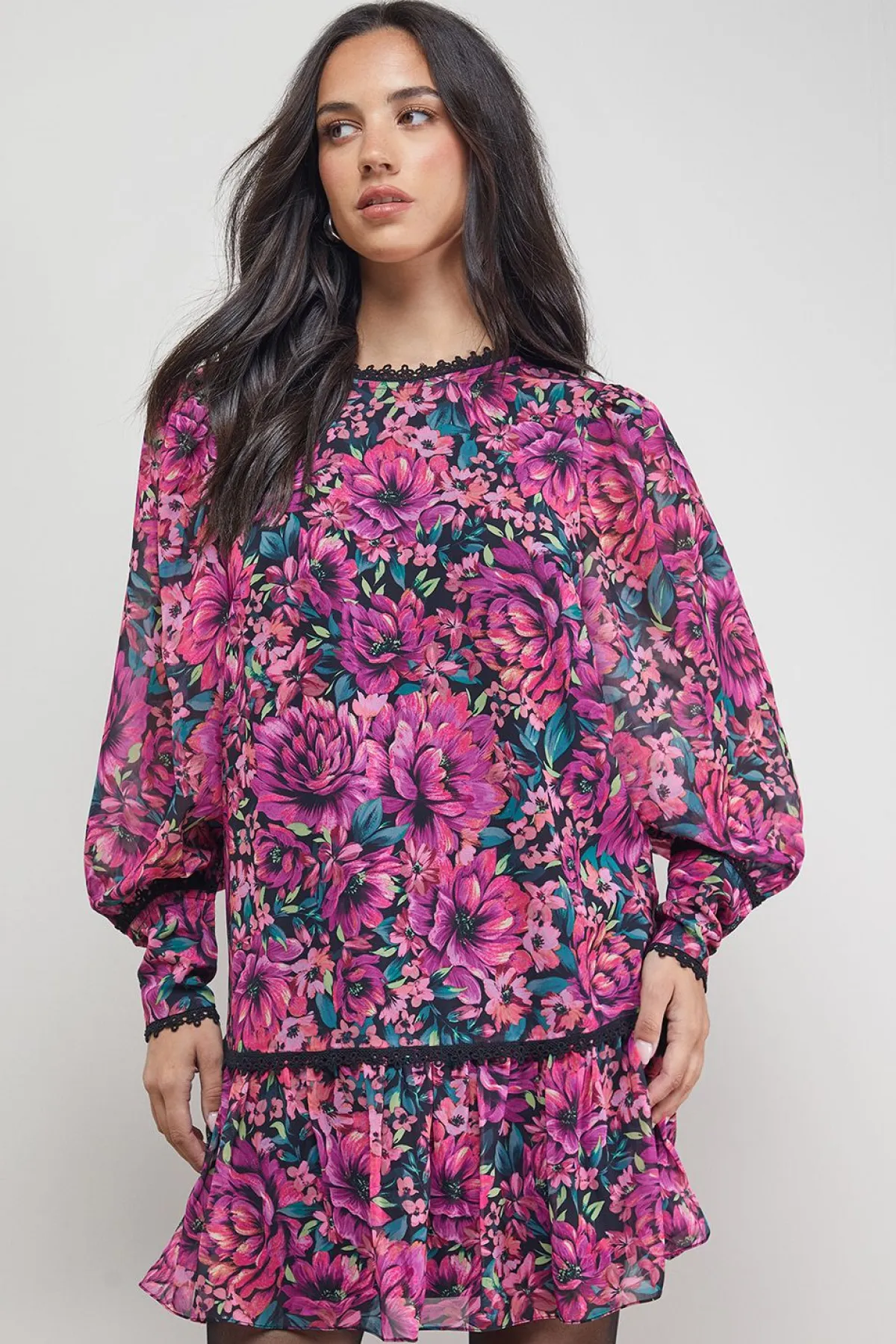 Oasis Robe Courte Imprimée à Manches Bouffantes et Dos Noué<Femme Robes Bohème|Robes À Manches Longues
