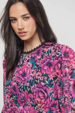 Oasis Robe Courte Imprimée à Manches Bouffantes et Dos Noué<Femme Robes Bohème|Robes À Manches Longues