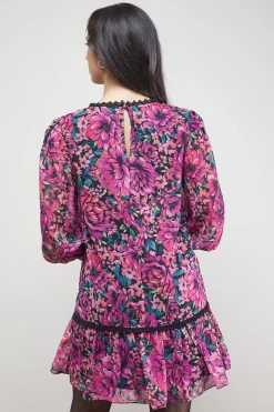 Oasis Robe Courte Imprimée à Manches Bouffantes et Dos Noué<Femme Robes Bohème|Robes À Manches Longues