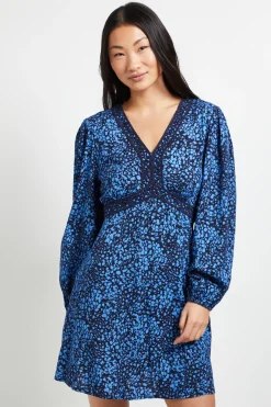 Robe Courte Imprimée À Manches Longues Avec Finitions En Dentelle Pour Petite Taille