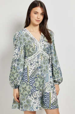 Dorothy Perkins Robe Courte Imprimée À Manches Longues Avec Bordure En Dentelle Motif Cachemire<Femme Satin Et Dentelle|Robes À Manches Longues