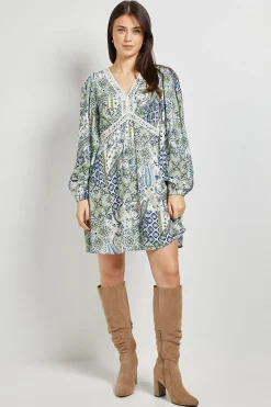 Dorothy Perkins Robe Courte Imprimée À Manches Longues Avec Bordure En Dentelle Motif Cachemire<Femme Satin Et Dentelle|Robes À Manches Longues