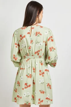 Robe Courte Imprimée À Manches Longues Avec Imprimé Fleuri Ditsy Et Bordure En Dentelle