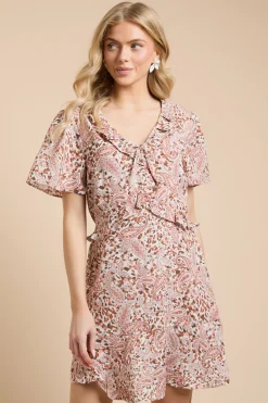 Dorothy Perkins Robe Courte Imprimée À Manches Volantées Et Nœud Devant<Femme Robes|Toutes Les Robes