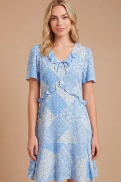 Robe Courte Imprimée À Manches Volantées Et Nœud Frontal