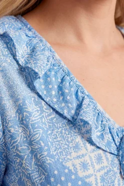 Robe Courte Imprimée À Manches Volantées Et Nœud Frontal