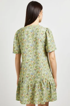 Robe Courte Imprimée À Ourlet Asymétrique Avec Détail Nœud Motif Floral Vert