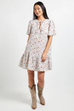 Robe Courte Imprimée À Ourlet Asymétrique Avec Détail Nœud À Motif Floral Petite