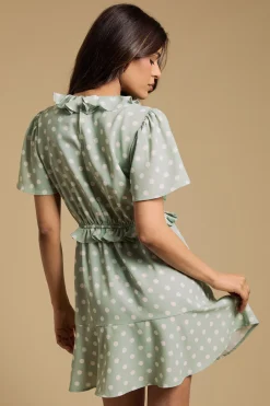 Robe Courte Imprimée Petite Taille À Manches Volantées Et Nœud Devant