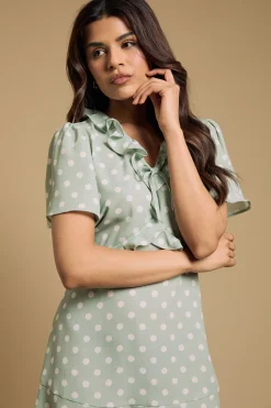 Robe Courte Imprimée Petite Taille À Manches Volantées Et Nœud Devant
