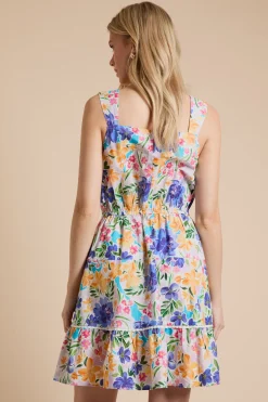 Robe Courte Imprimée À Volants Avec Finition En Dentelle Florale
