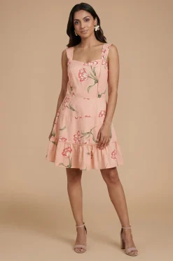 Robe Courte Imprimée À Volants Étagés Avec Bordure En Dentelle Florale Petite Taille