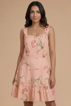 Robe Courte Imprimée À Volants Étagés Avec Bordure En Dentelle Florale Petite Taille