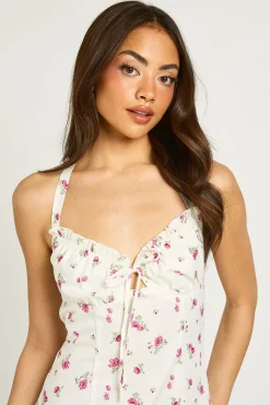 Robe Courte À Imprimé Fleuri Avec Encolure Dos-nu Et Buste Froncé