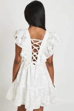 Robe Courte À Lacets Dos Nu Motif Floral Dévoré