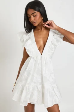 Robe Courte À Lacets Dos Nu Motif Floral Dévoré