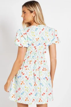 Robe Courte À Manches Bouffantes Avec Détail Boutonné Et Nœud Devant
