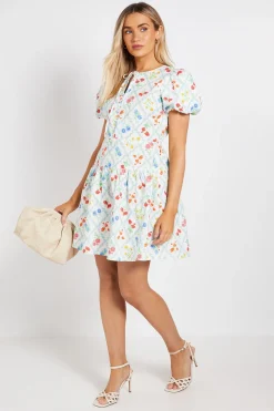 Robe Courte À Manches Bouffantes Avec Détail Boutonné Et Nœud Devant
