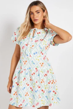 Robe Courte À Manches Bouffantes Avec Détail Boutonné Et Nœud Devant