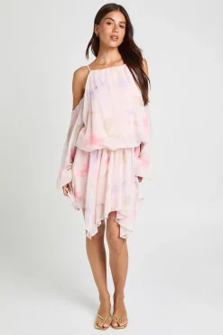 Robe Courte À Manches Bouffantes Et Imprimé Floral Pastel