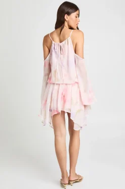Robe Courte À Manches Bouffantes Et Imprimé Floral Pastel