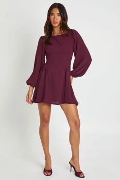 Robe Courte À Manches Bouffantes Effet Martelé