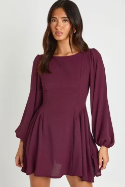 Robe Courte À Manches Bouffantes Effet Martelé