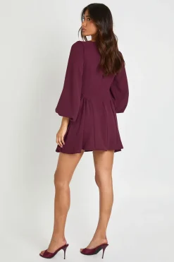 Robe Courte À Manches Bouffantes Effet Martelé