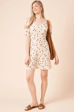 Robe Courte À Manches Courtes Col V Motif Floral Rose