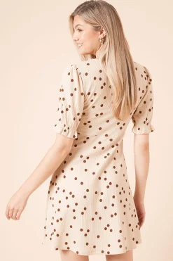 Dorothy Perkins Robe Courte À Manches Courtes Et Col En V À Pois Neutres<Femme Robes|Toutes Les Robes