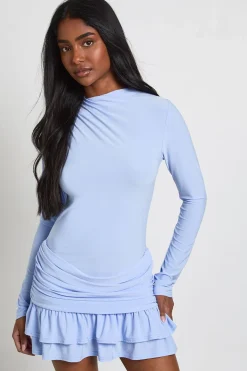 Robe Courte À Manches Longues Avec Drapé Devant