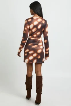 Robe Courte À Manches Longues À Pois Ton Sur Ton