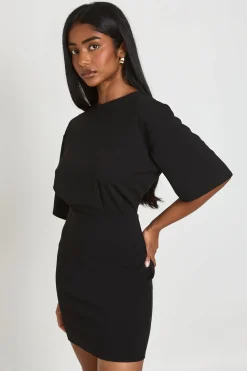 boohoo Robe Courte À Manches Mi-longues En Crêpe Jersey<Femme Robes Moulantes|Robes