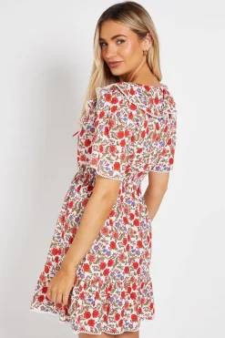 Robe Courte À Manches Papillon Avec Col Noué