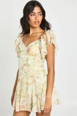 Robe Courte À Manches Papillon Et Imprimé Floral Jacquard