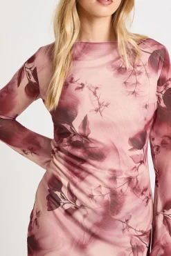 Robe Courte À Manches Évasées En Maille Florale Pour Femmes Grandes Tailles