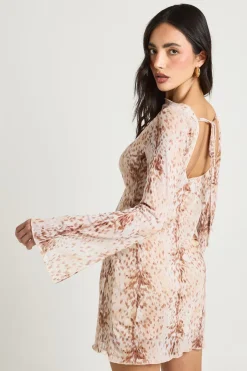 boohoo Robe Courte À Manches Évasées En Maille Avec Imprimé Cerf<Femme Robes Patineuses|Robes À Manches Longues