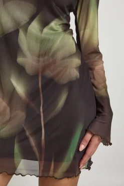 boohoo Robe Courte À Manches Évasées En Maille Florale<Femme Robes Patineuses|Robes À Manches Longues