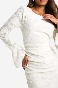 Robe Courte À Manches Évasées Et Motif Floral Jacquard