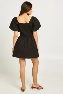 boohoo Robe Courte À Manches Volumineuses Effet Lin<Femme Robes Patineuses|Robes