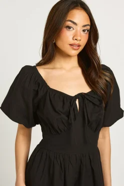 boohoo Robe Courte À Manches Volumineuses Effet Lin<Femme Robes Patineuses|Robes